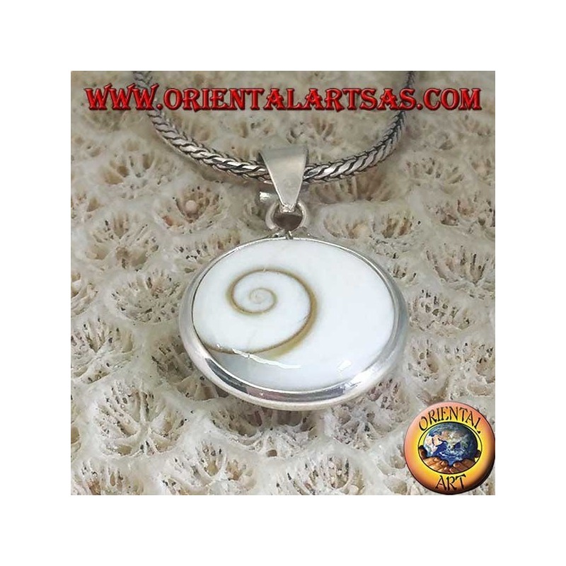 Silver pendant double sided eye of Saint Lucia, Astraea rugosa shell