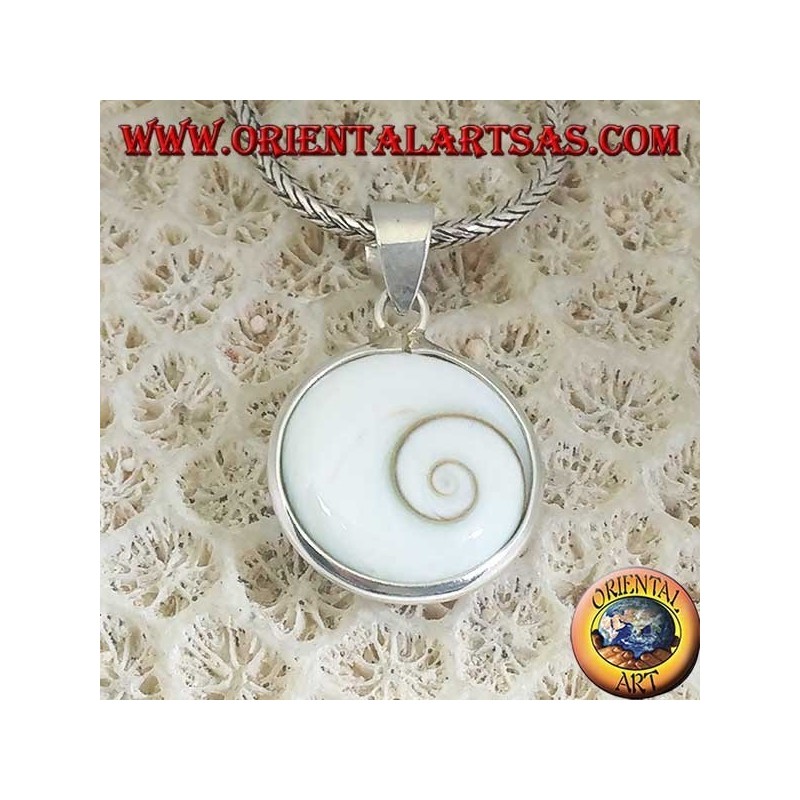 Colgante de plata de doble cara del ojo de Santa Lucía, Astraea rugosa concha