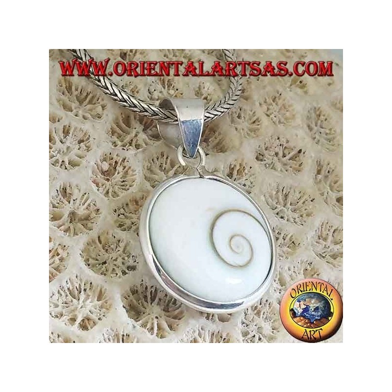 Pendentif oeil de Sainte-Lucie en argent double face, coquille d'Astraea rugosa