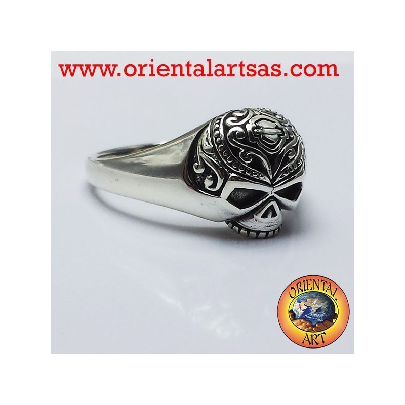 Anneau crâne tatoué argent