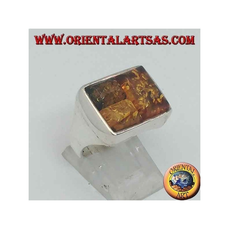 Bague rectangulaire en argent avec trois ambre rectangulaires