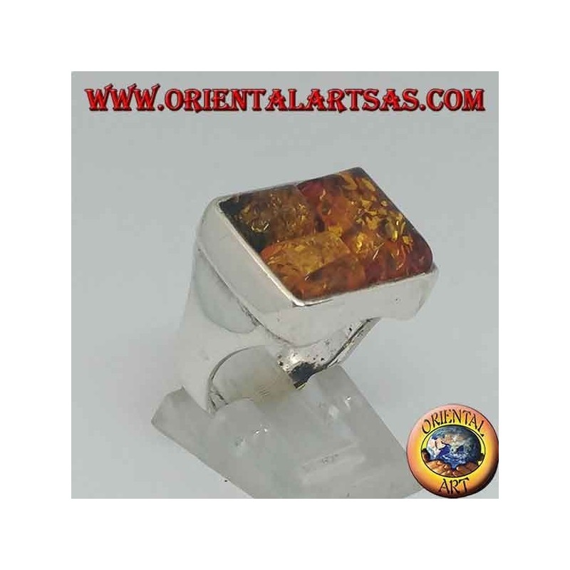 Anillo rectangular de plata con tres ámbar rectangulares