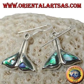 Pendientes de plata de cola de ballena con concha de paua (iris Haliotis)