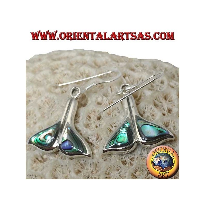 Boucles d'oreilles queue de baleine en argent avec coquillage paua (Haliotis iris)