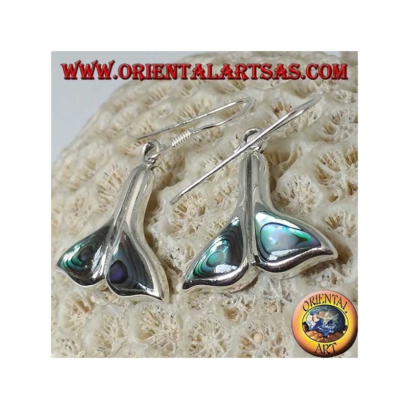 Pendientes de plata de cola de ballena con concha de paua (iris Haliotis)
