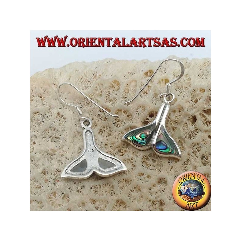 Orecchini in argento a forma di coda di balena con paua shell (Haliotis iris)