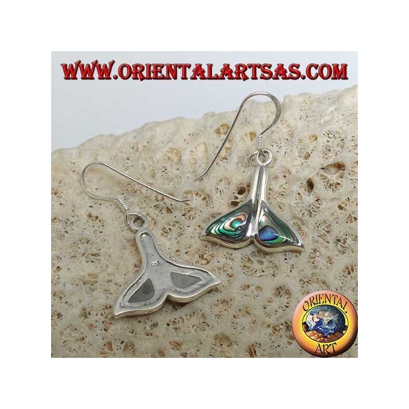Pendientes de plata de cola de ballena con concha de paua (iris Haliotis)