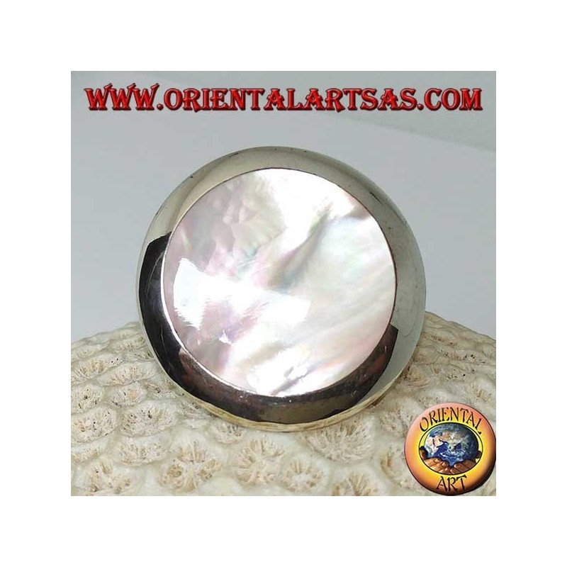 Bague en argent avec nacre ronde (grand)