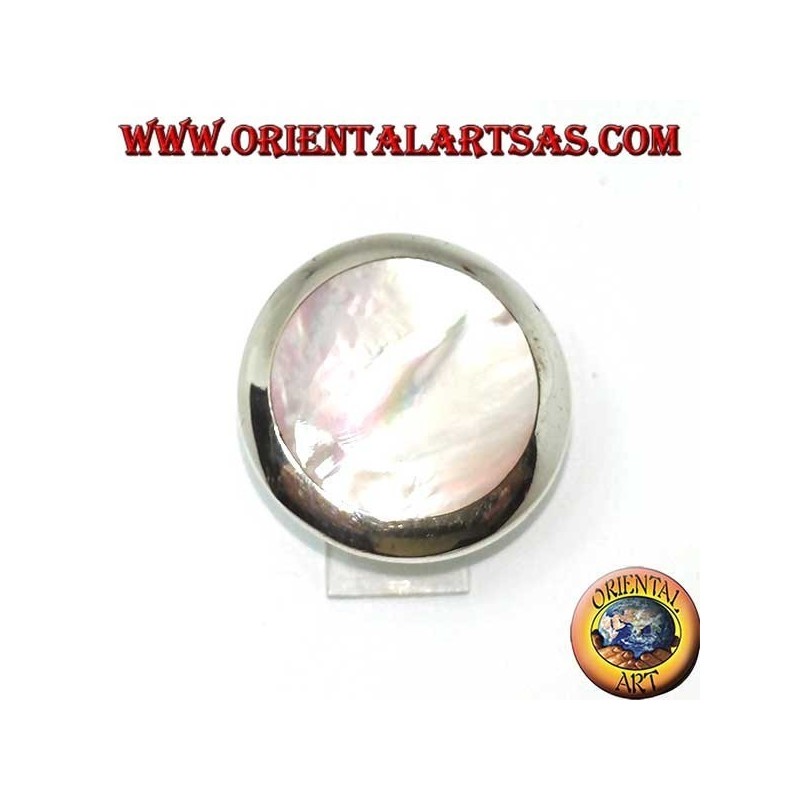 Silver ring with round mother of pearl (large)