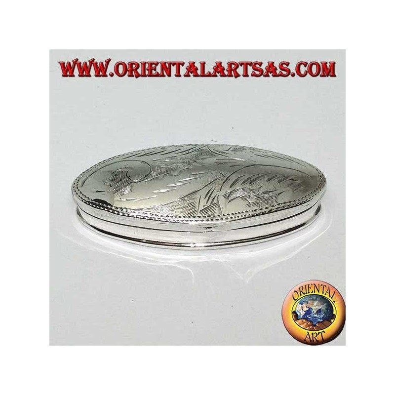 Boîte à pilules en argent (925 ‰) avec gravures, de forme ovale