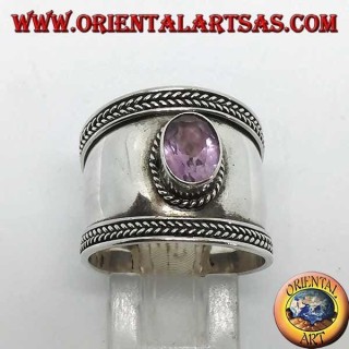 Anillo ancho de plata con amatista ovalada, Bali