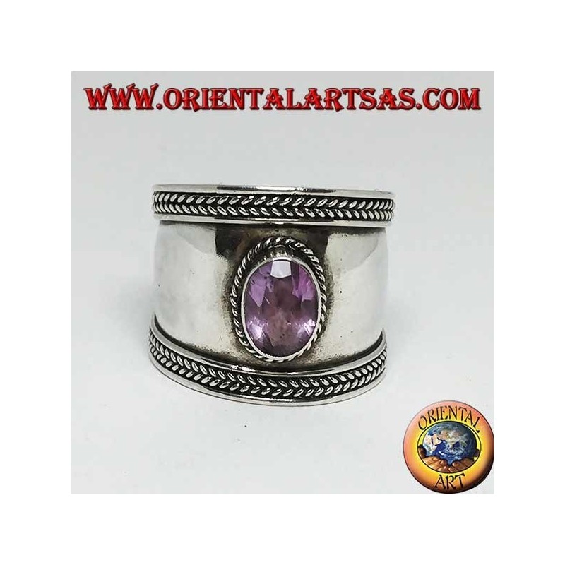 Anillo ancho de plata con amatista ovalada, Bali