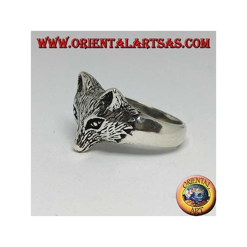 Bague en argent avec tête de renard