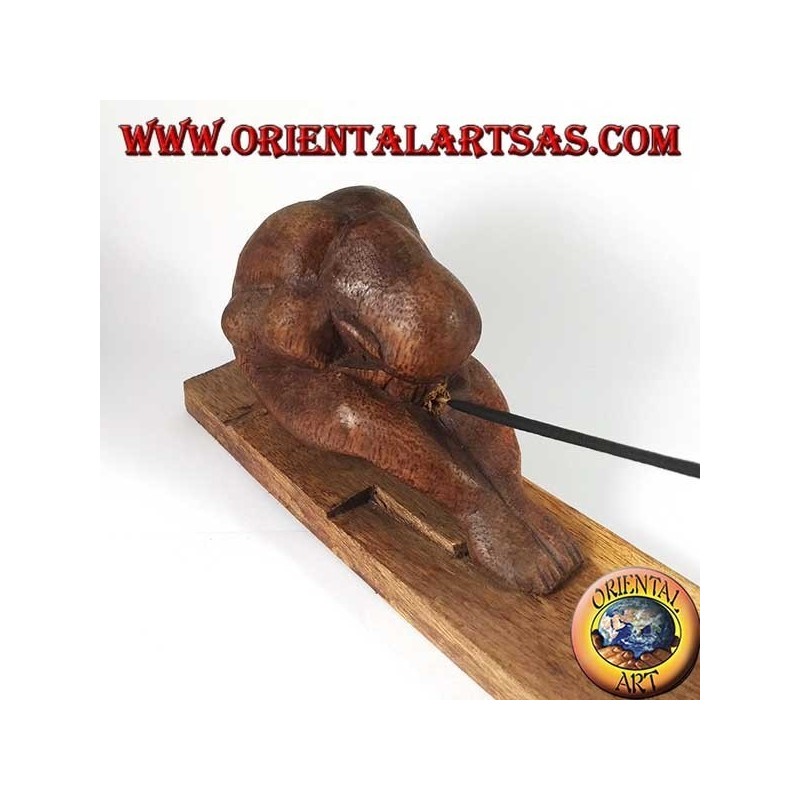 Incense burner, yogi with legs stretched in suar wood