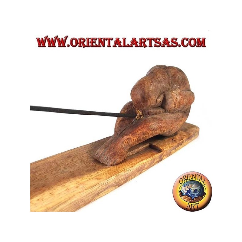 Incense burner, yogi with legs stretched in suar wood