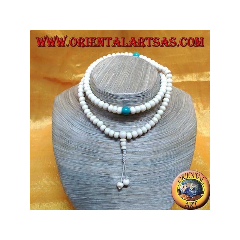 Buddhist Mālā 108 beads of 8 mm. in Yak bone and turquoise