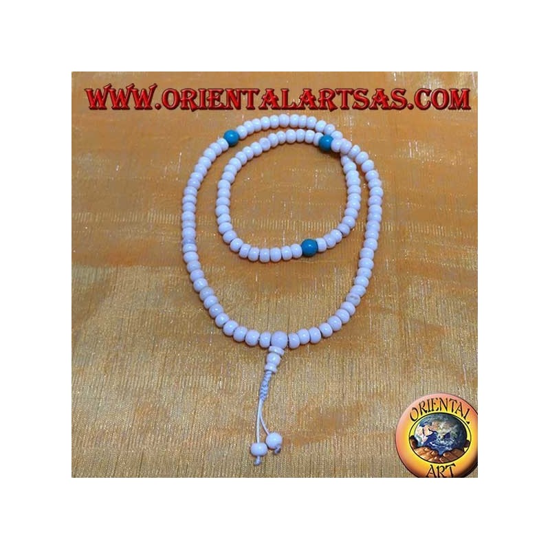 Buddhist Mālā 108 Perlen von 8 mm. in Yak Knochen und Türkis