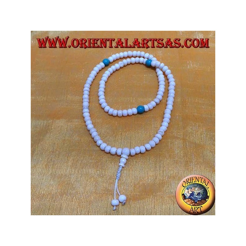 Buddhist Mālā 108 Perlen von 8 mm. in Yak Knochen und Türkis