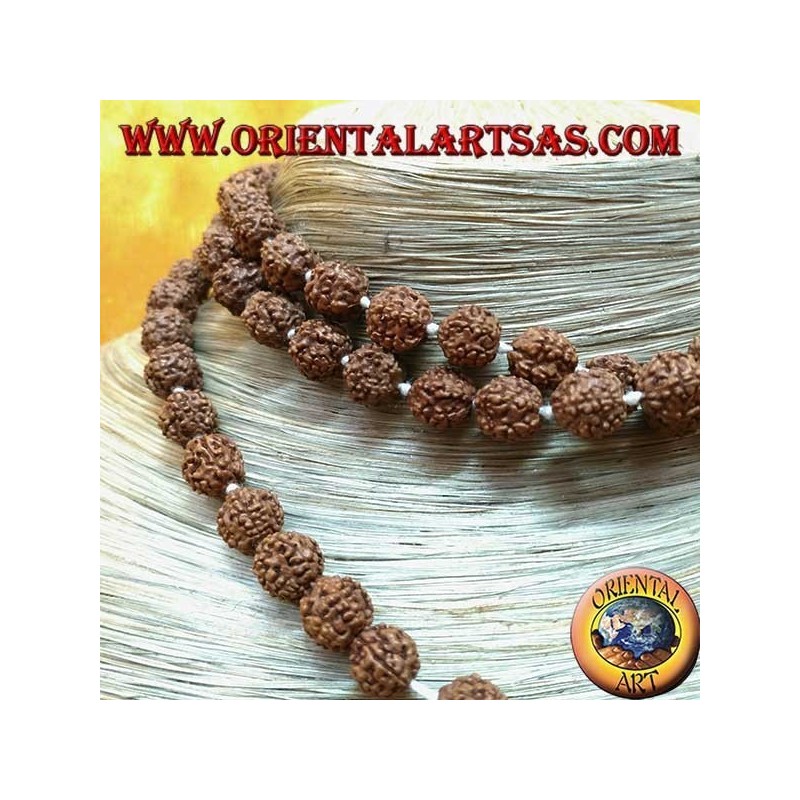 Buddhistischer Rosenkranz von Mālā (Akṣamālā) mit 108 Körnern von 9 mm. in Rudra Samen einzeln geknotet