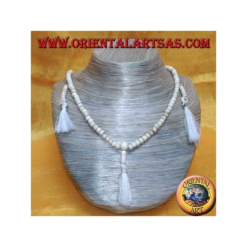 Mālā (Japamālā) Buddhist 108 beads 6.5mm rosary. in Yak bone with 3 tufts