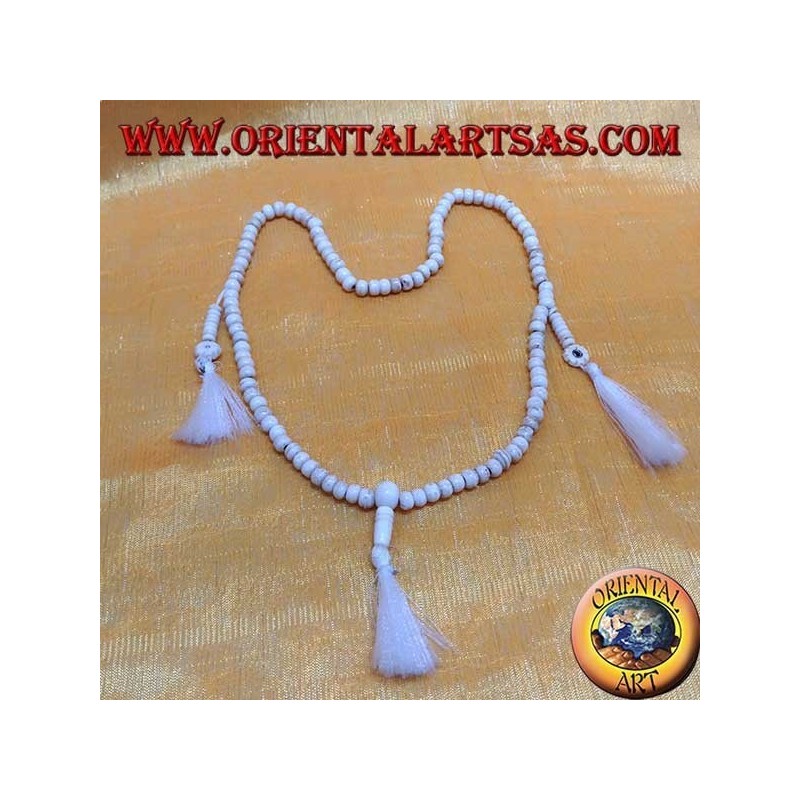 Mālā (Japamālā) Chapelet bouddhiste à 108 grains de 6,5 mm. en os de yak avec 3 touffes