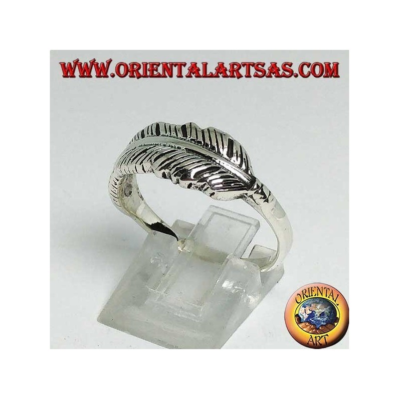 Bague en argent en forme de plume indienne