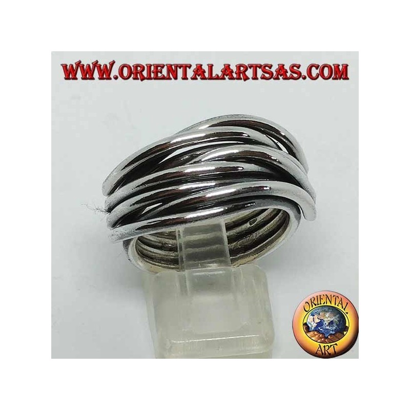 Silver ring with intertwined threads