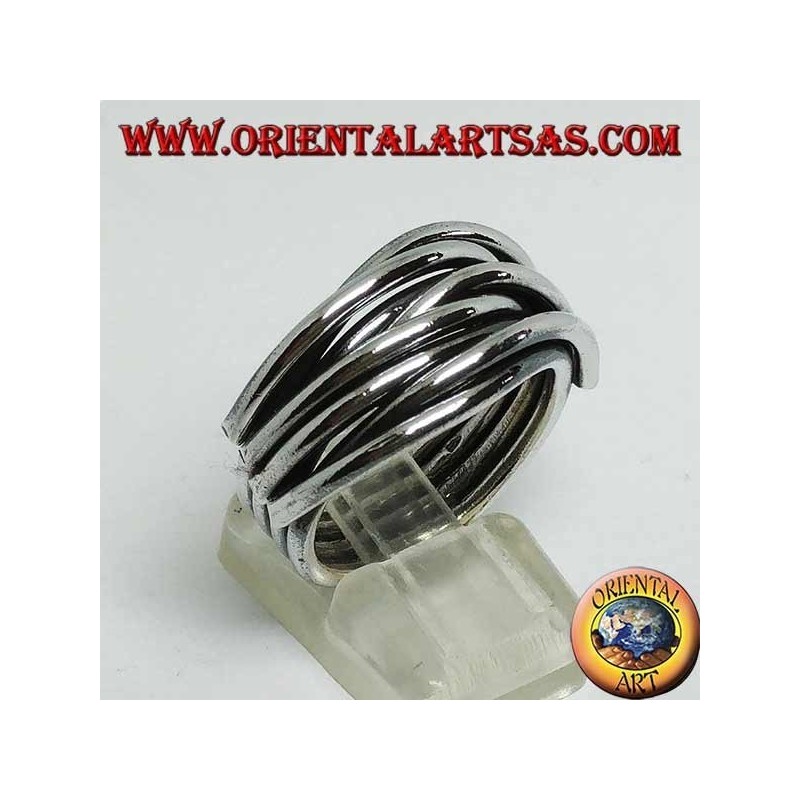 Silver ring with intertwined threads