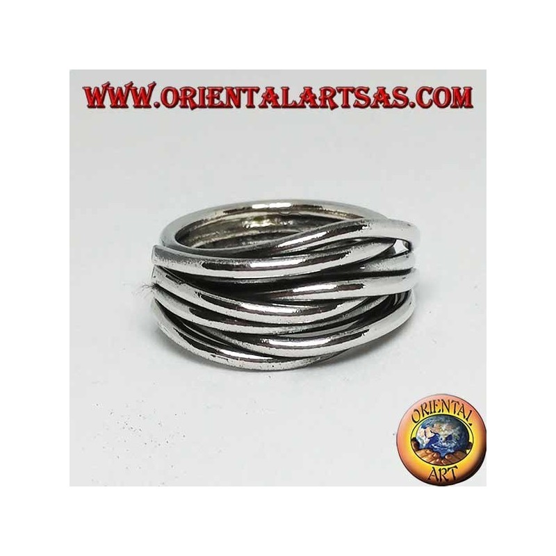 Silver ring with intertwined threads