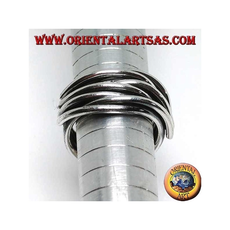 Silver ring with intertwined threads