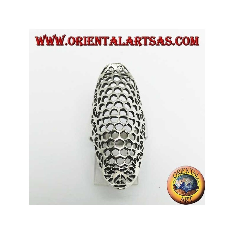 Elongated ellipse shaped silver ring