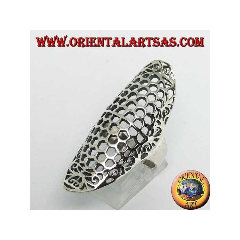 Elongated ellipse shaped silver ring