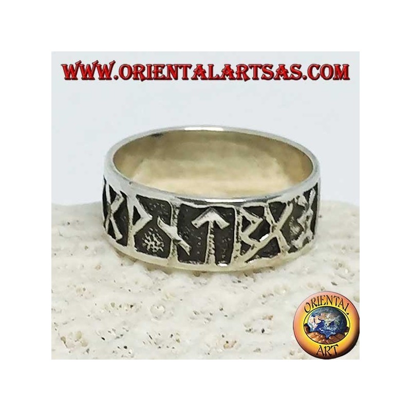 8 mm wide band silver ring. with Celtic low relief runes