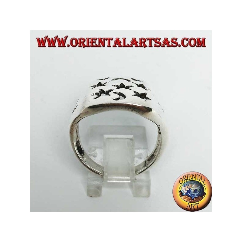 Anello in argento rettangolare traforato con stelle e lune