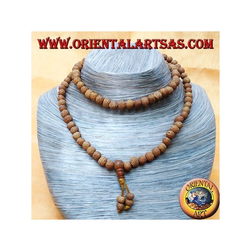 Mālā (Japamālā) Buddhist rosary with 108 Grains of 8 mm. in Ritu or Raktu seeds and a tuft of seeds