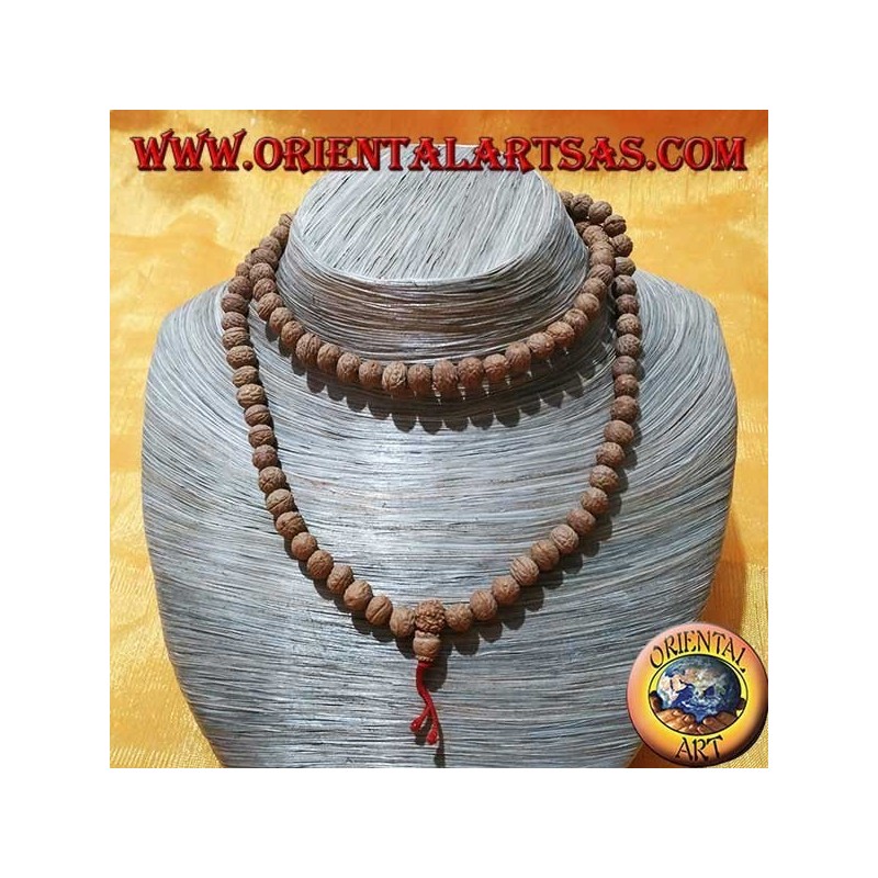 Chapelet bouddhiste Mālā (Japamālā) avec 108 grains de 8 mm. en graines Ritu ou Raktu et fils rouges
