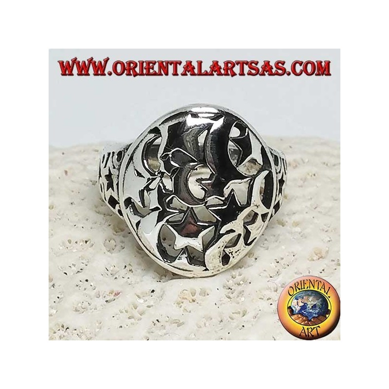 Bague ronde en argent ajouré avec étoiles et lunes
