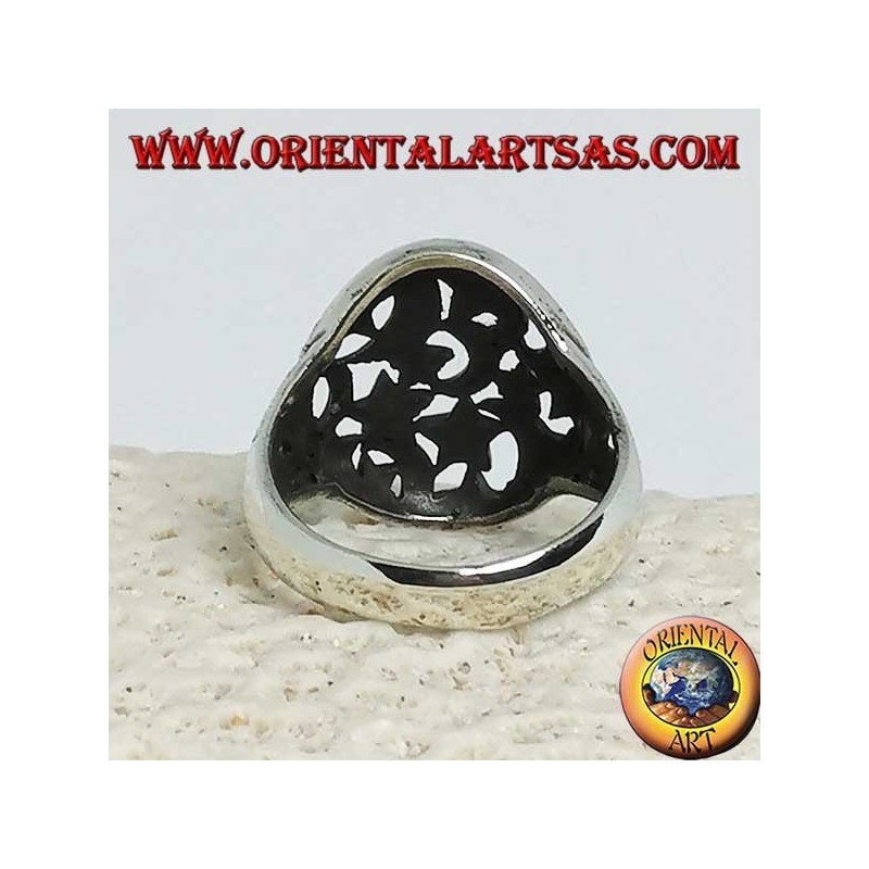 Round openwork silver ring with stars and moons