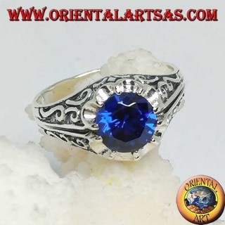Bague en argent incrusté avec zircon saphir incrusté