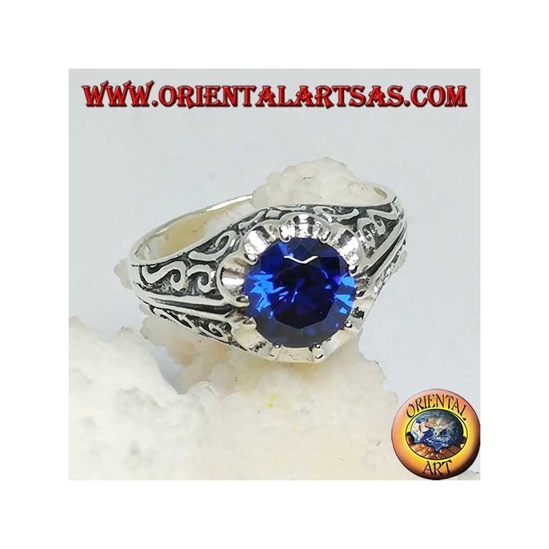 Bague en argent incrusté avec zircon saphir incrusté