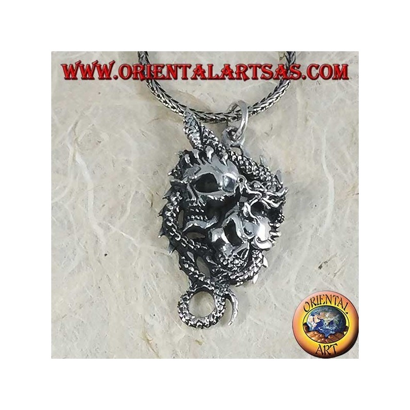 Ciondolo Drago con Due Teschi Argento 925 - Gioiello Gotico Uomo | Oriental Art
