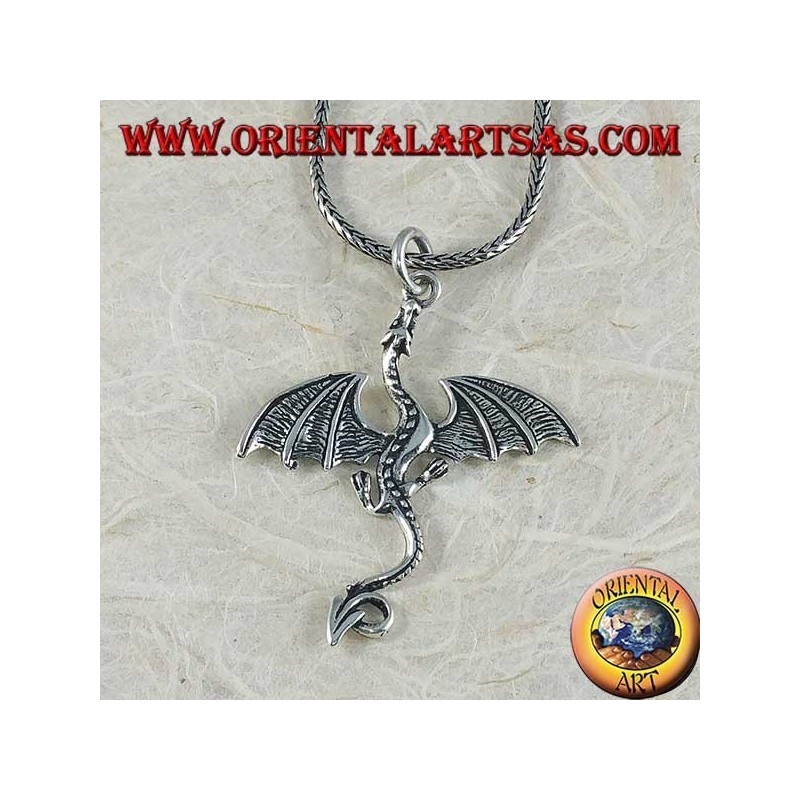 Pendentif en argent, grand dragon basilic celtique