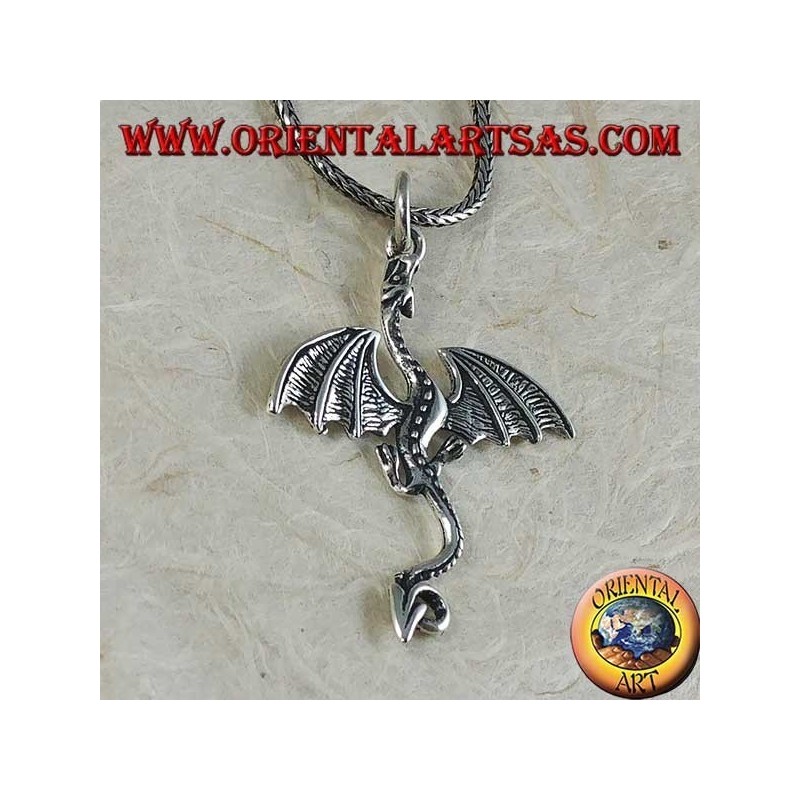 Pendentif en argent, grand dragon basilic celtique