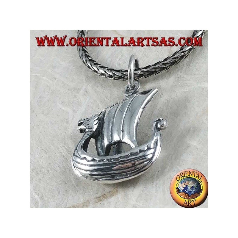Ciondolo in argento, nave a vela Vikinga