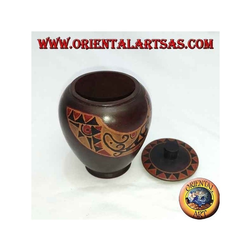 Hand painted jewelry box made of elongated Lombok mahogany (brown, large)