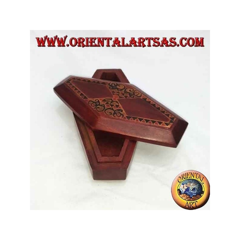 Portagioie dipinto a mano in legno di mogano di Lombok romboidale (rosso, piccolo)