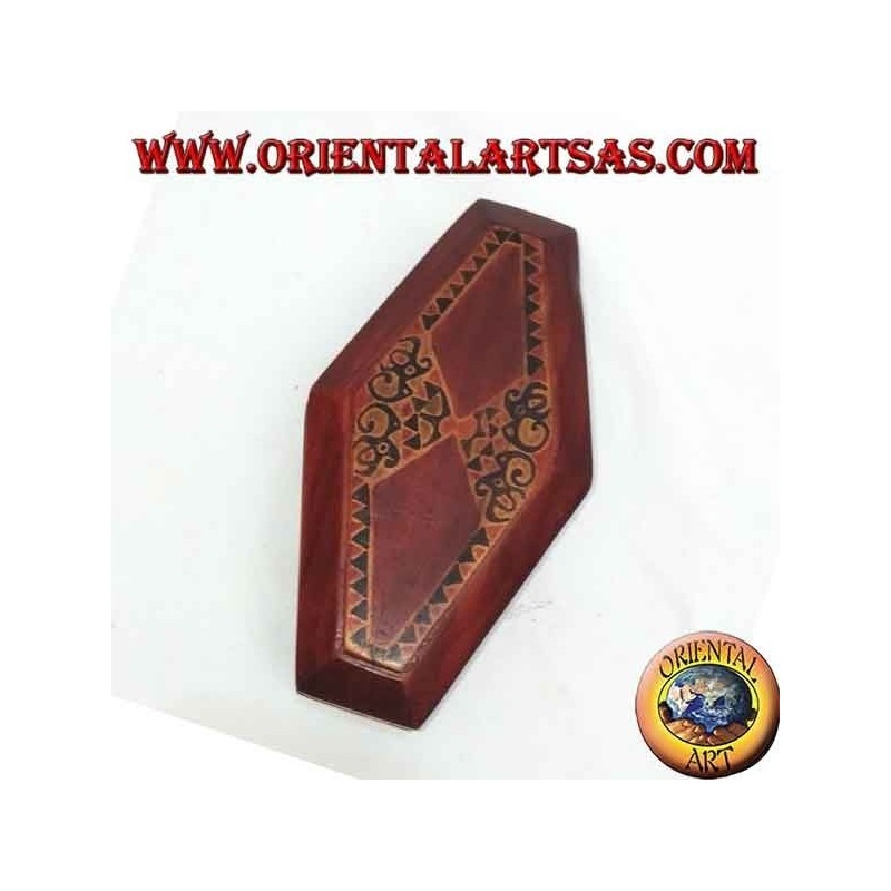 Portagioie dipinto a mano in legno di mogano di Lombok romboidale (rosso, piccolo)