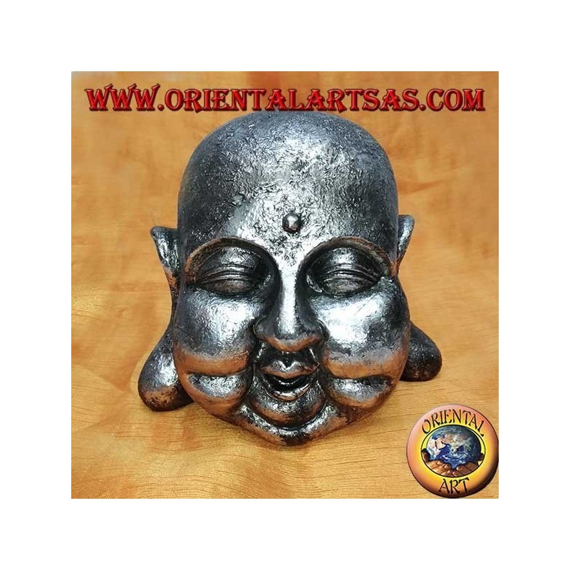 Testa di Buddha argentata (grande) in resina