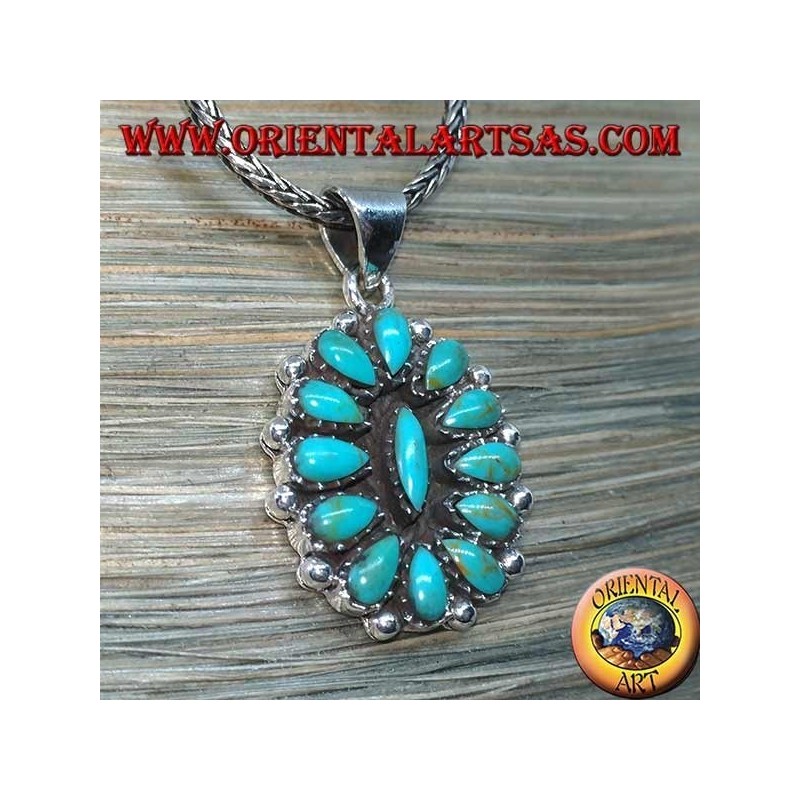 Pendentif en argent, bouclier avec turquoise indigène (Indiens d'Amérique)