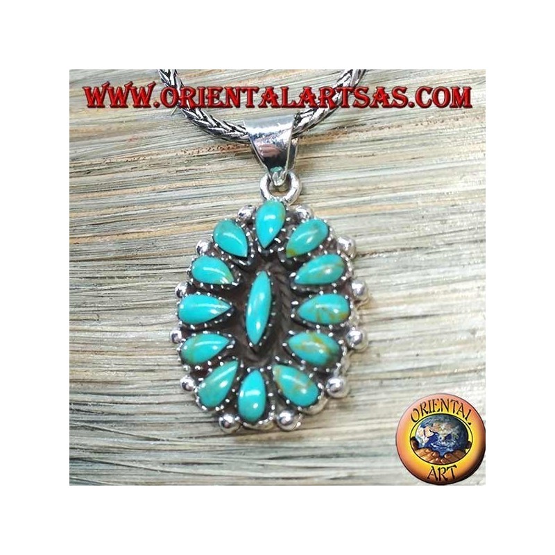 Colgante de plata, escudo con turquesa nativa (indios americanos)